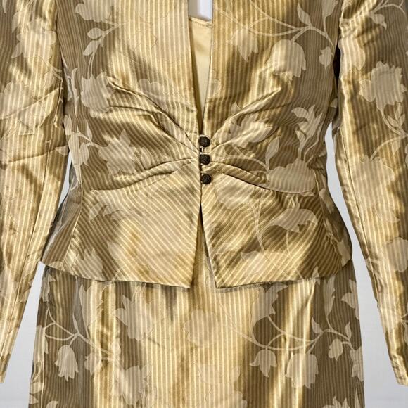 Vintage 90s Kay Unger NY Silk Skirt Suit Size 14 3pc Set Champagne Gold Brocade - Picture 7 of 13
